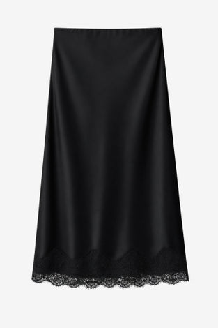 Esra silk skirt whit lace trim | Black
