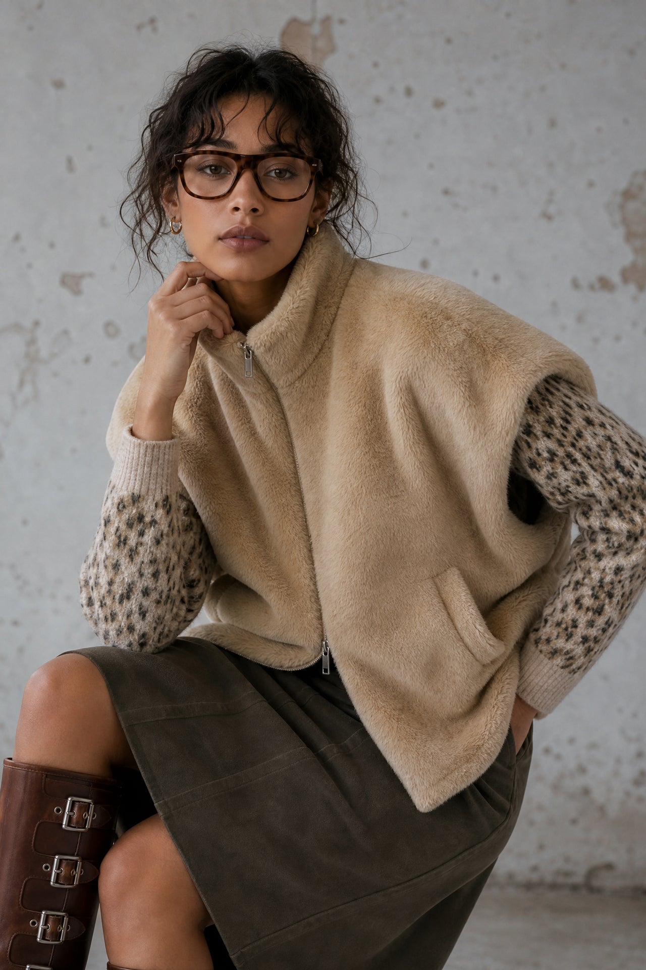 Faux fur Vest MKR 42064 | Camel