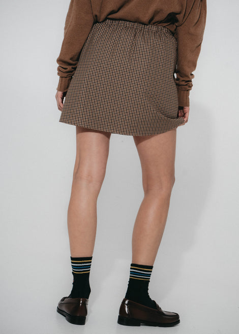 Flo check mini cottton skirt | Brown