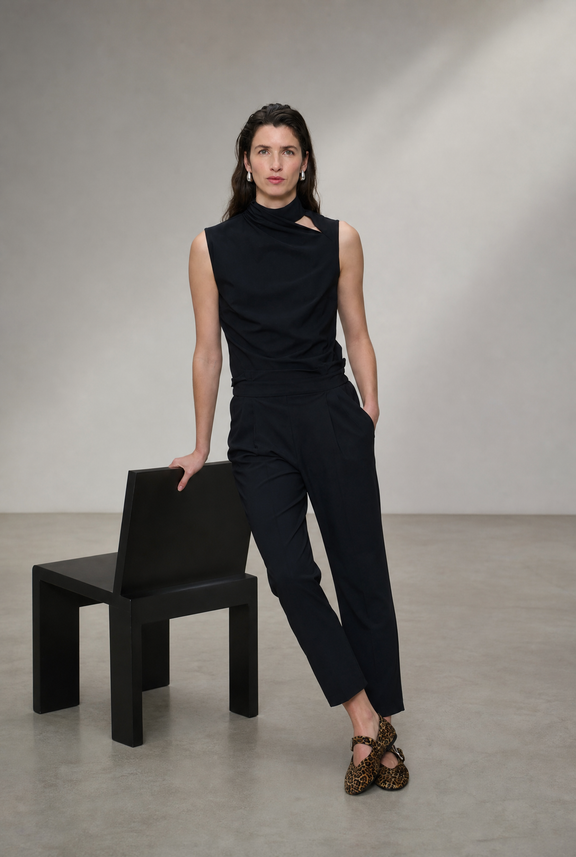 Naomi strech technical jersey top | Black