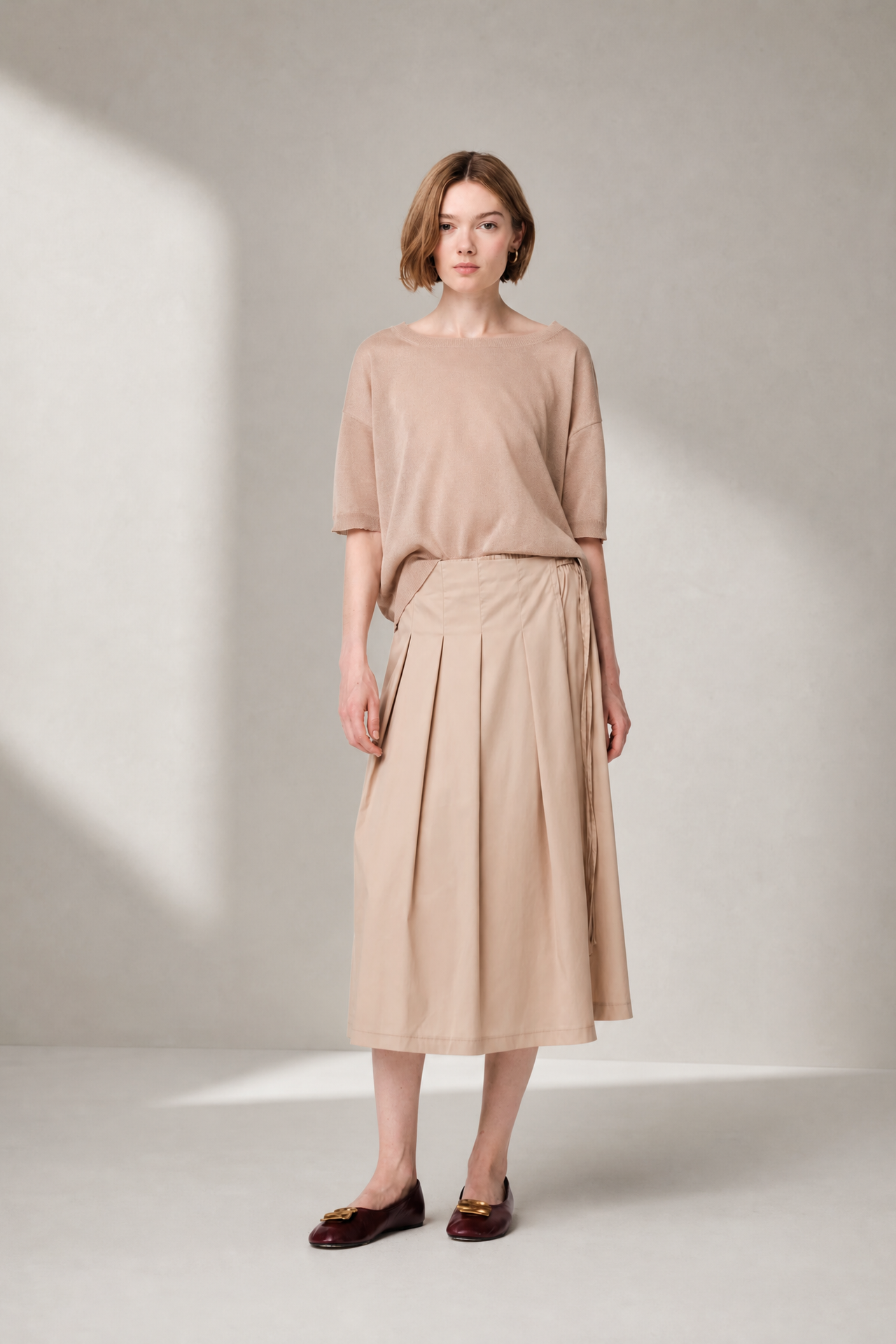 Poplin dubbel mid skirt | Sabbia