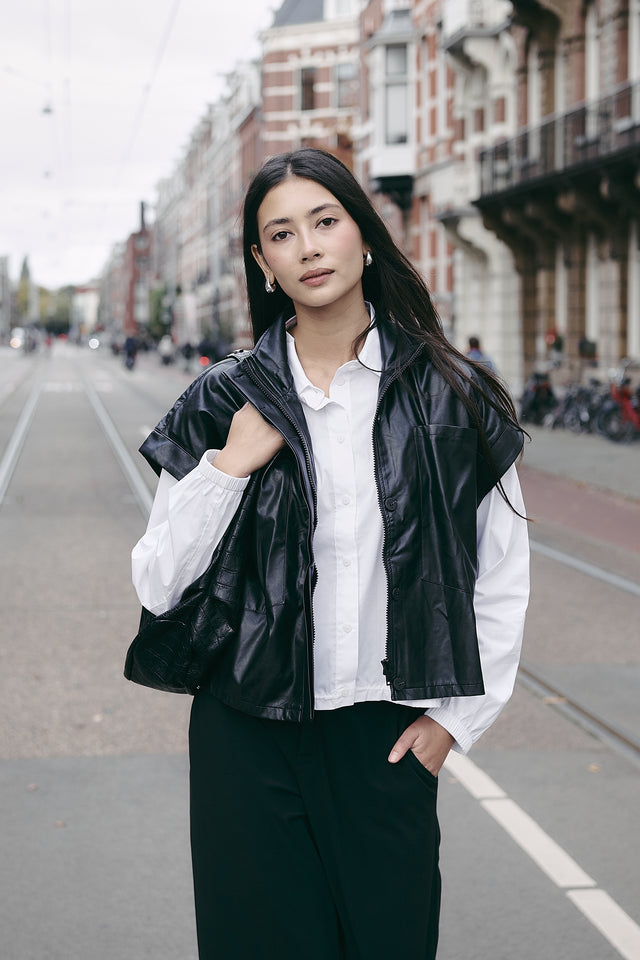 Paola eco leather blouse | Black