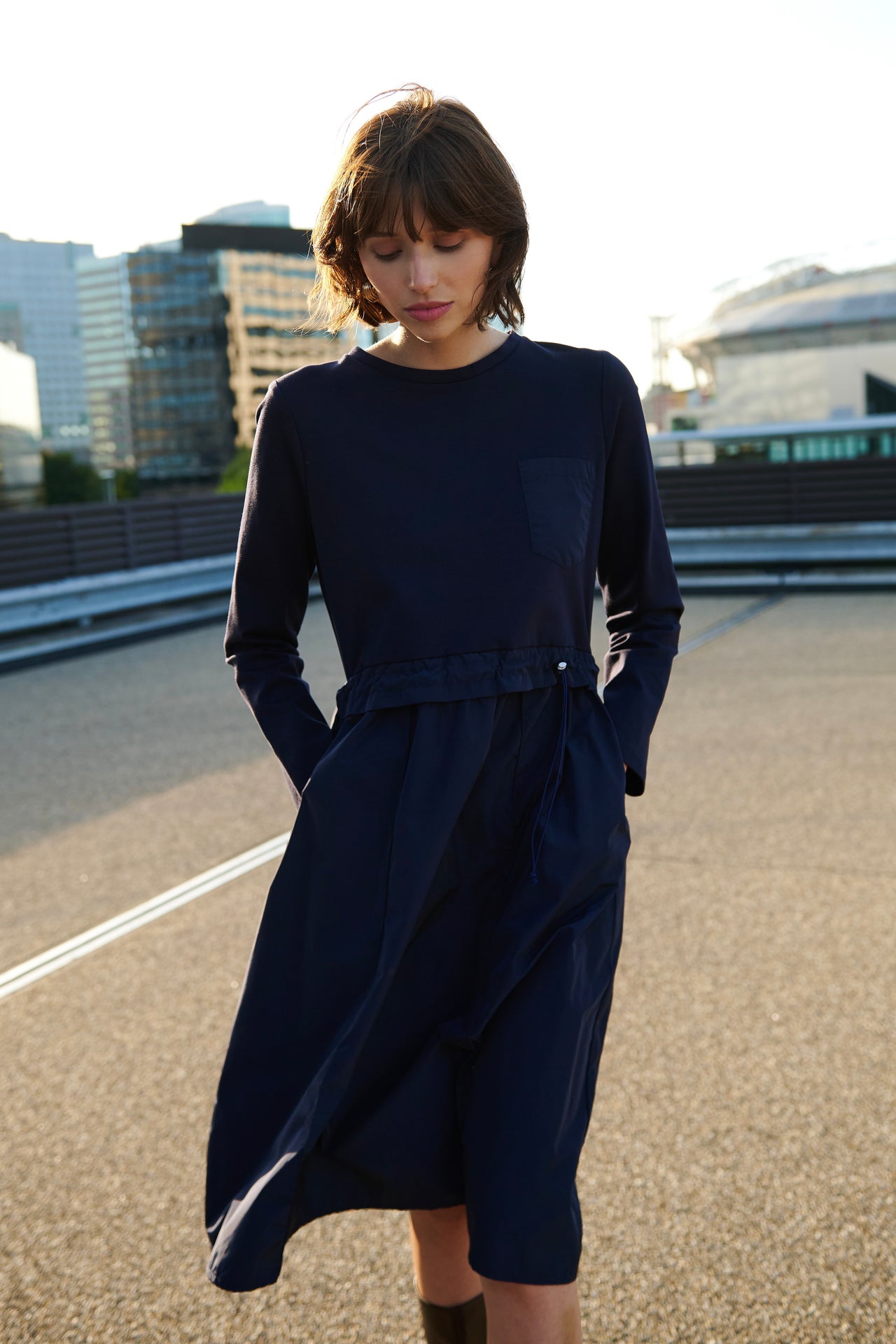 Ester mix cotton taffeta dress | Blue