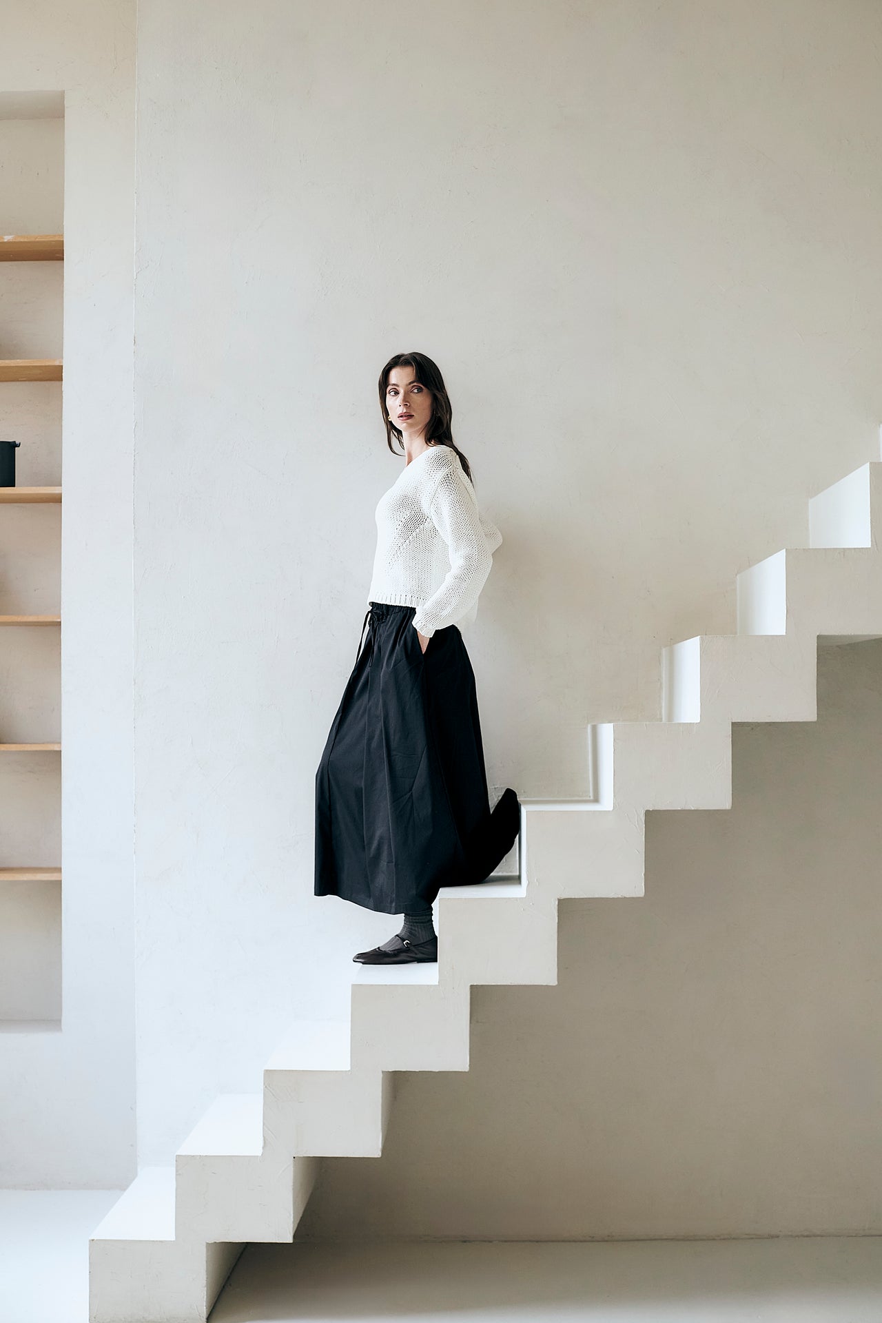 Poplin long skirt | Black
