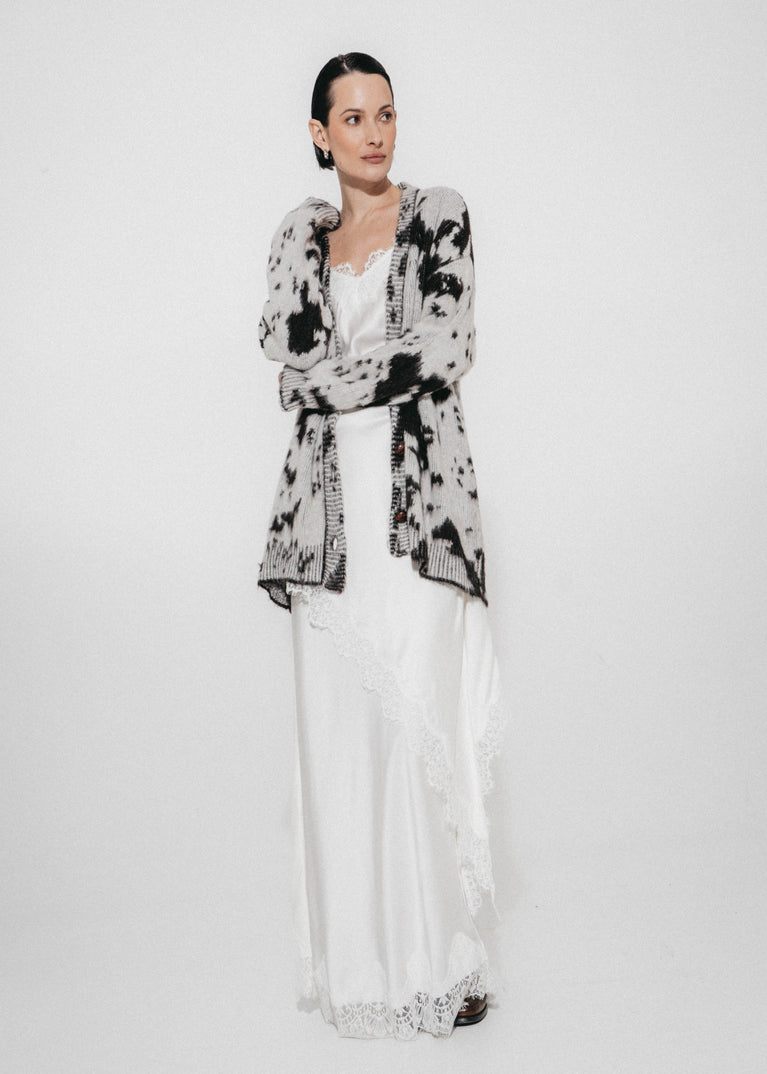 Jacquard print cardigan 2370 | Ecru Moro