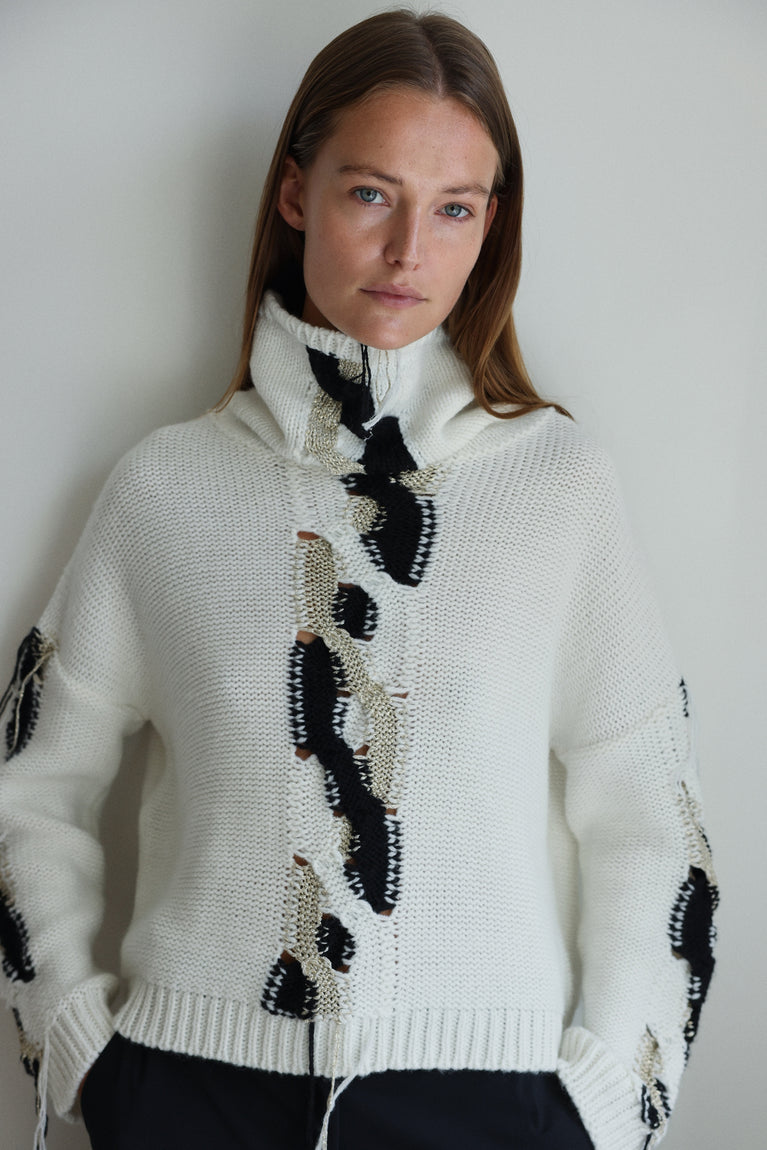 Fancy high neck Pullover H25024 | Off White