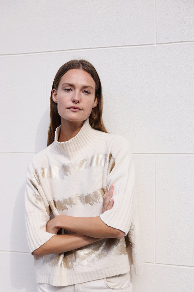 Pullover gold print NB2404 | Beige Gold