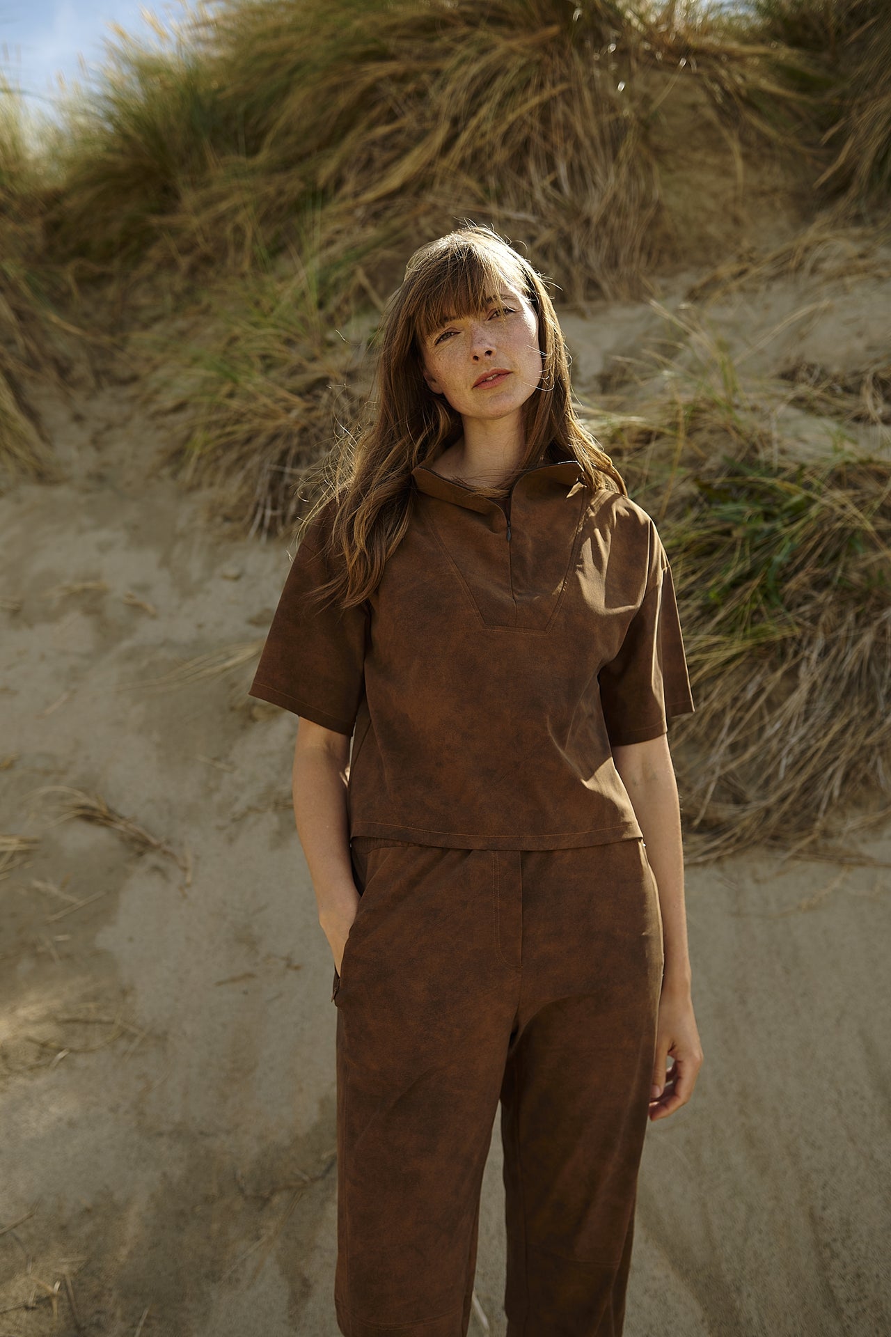 Leone blouse technical jersey | Caramel