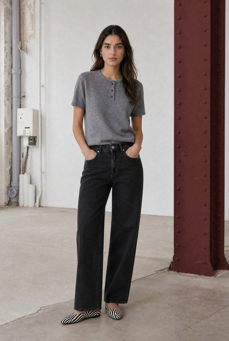 Moon plain knit top | Grey Melange