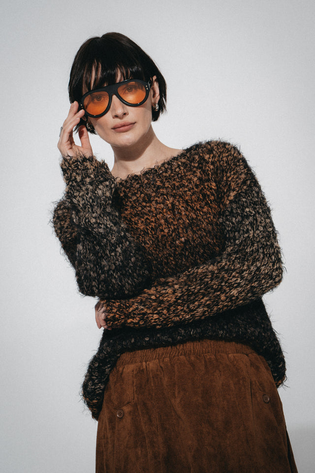 Cozy colour block pullover FA264 | Black Brown
