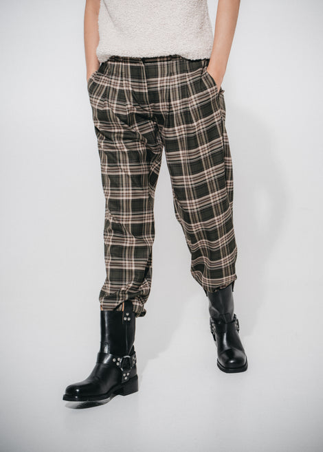 Nicola check viscose pants | Green
