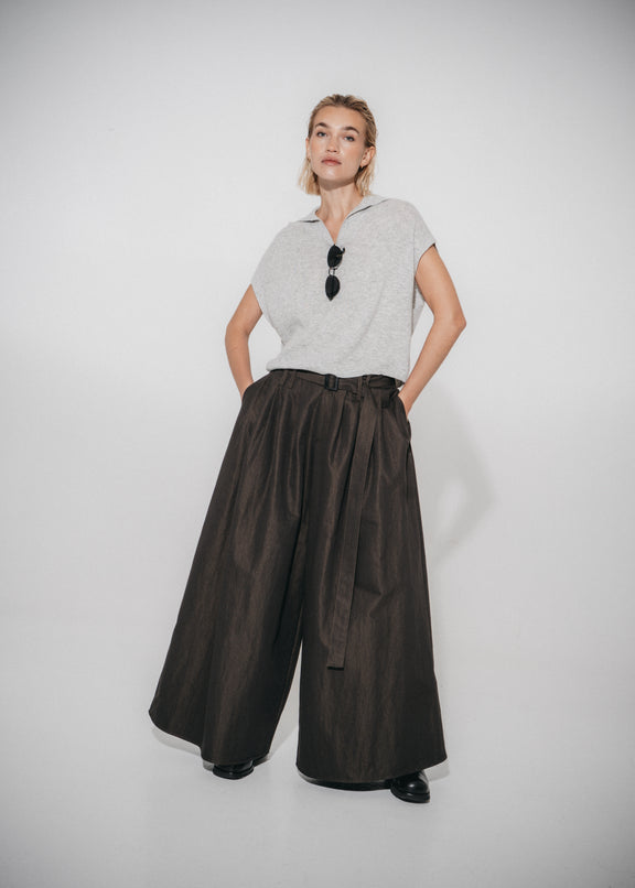Sof pleated wide-leg cotton pants | Dark Grey