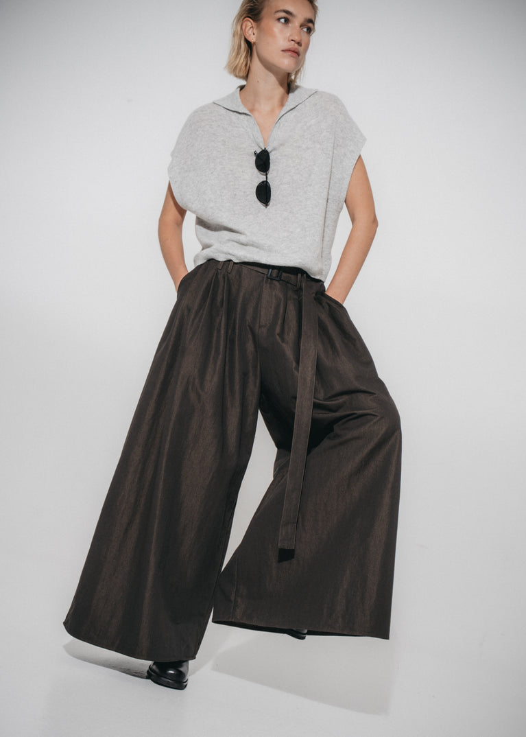 Sof pleated wide-leg cotton pants | Dark Grey