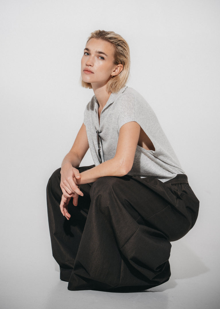 Sof pleated wide-leg cotton pants | Dark Grey