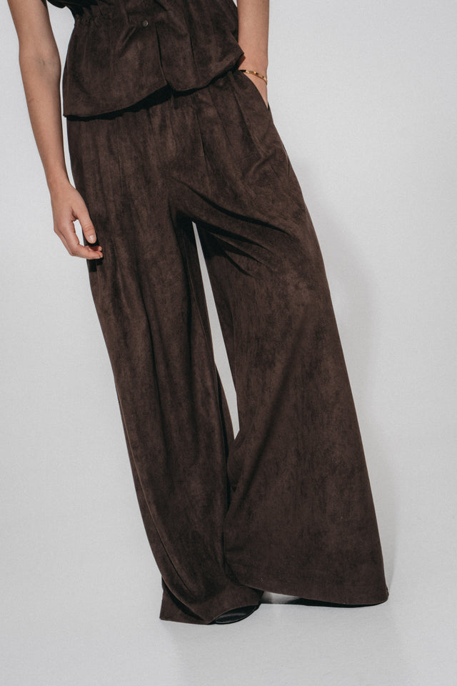 Arabel suede effect pants | Dark Brown