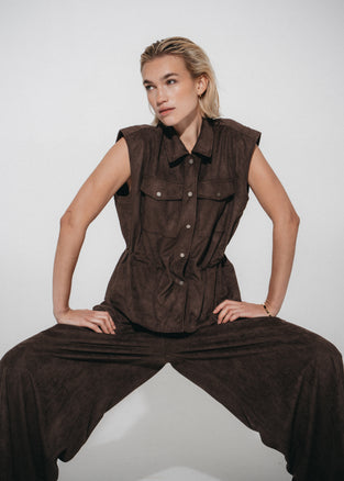 Arabel suede effect pants | Dark Brown