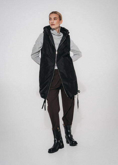 Ronchi long hoodie vest | Nero